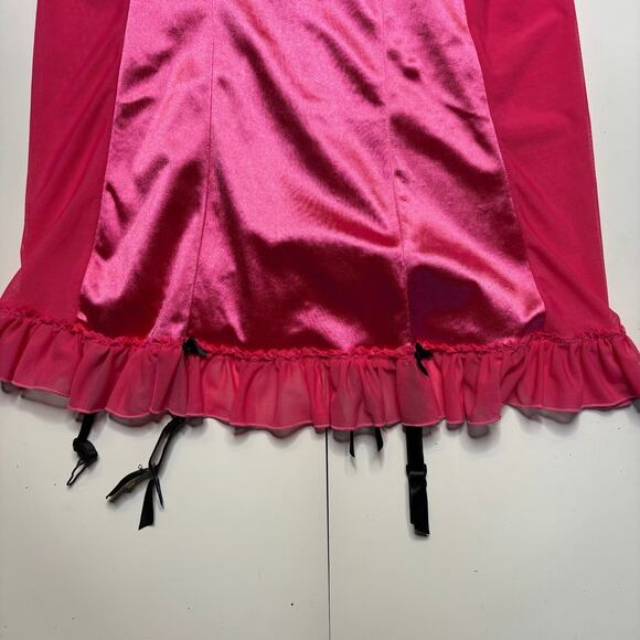 Y2K Pink Satin Dreamgirl Bustier Mini Dress Lingerie Slip Garter Babydoll 1 XL - Picture 2 of 4